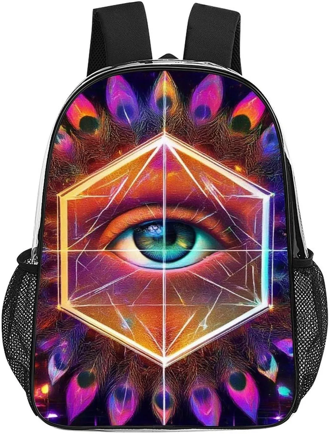 Supdreamc Rucksack Anti-Theft Multipurpose Large Capacity Carry On Bag - Colorful Tattoo Trippy Acid Eye Travel Hiking Day Pack Transparent Bag