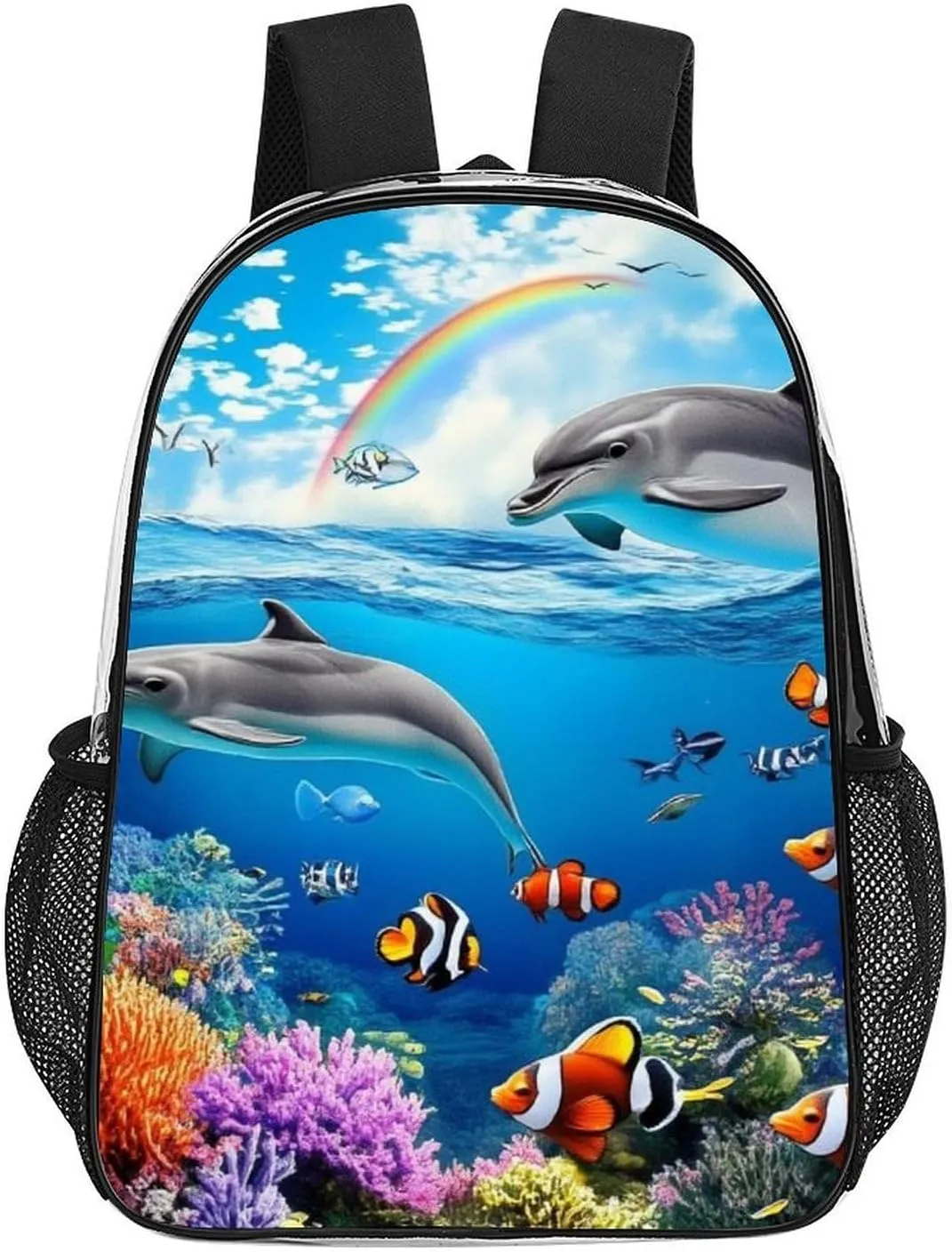 Supdreamc Transparent Daypack for Hiking Work Running - Big Capacity Anti-Theft Multipurpose Shoulder Bag, Blue Ocean Underwater World Dolphin Art Travel and Sport Backpack Rucksack