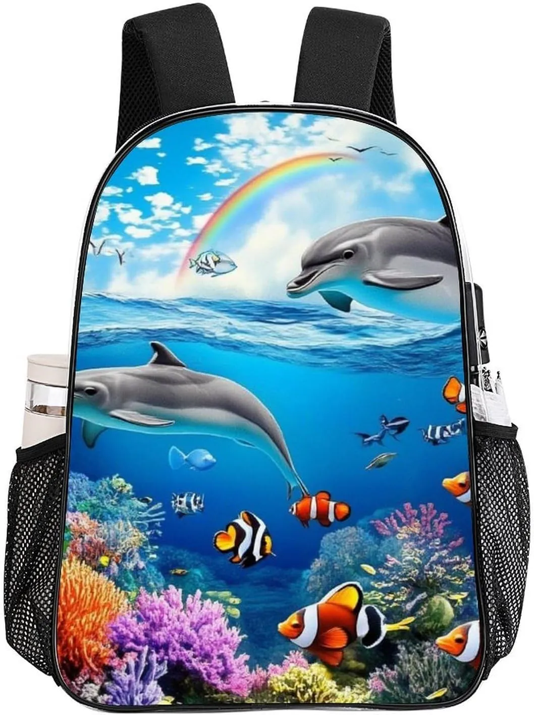 Supdreamc Transparent Daypack for Hiking Work Running - Big Capacity Anti-Theft Multipurpose Shoulder Bag, Blue Ocean Underwater World Dolphin Art Travel and Sport Backpack Rucksack