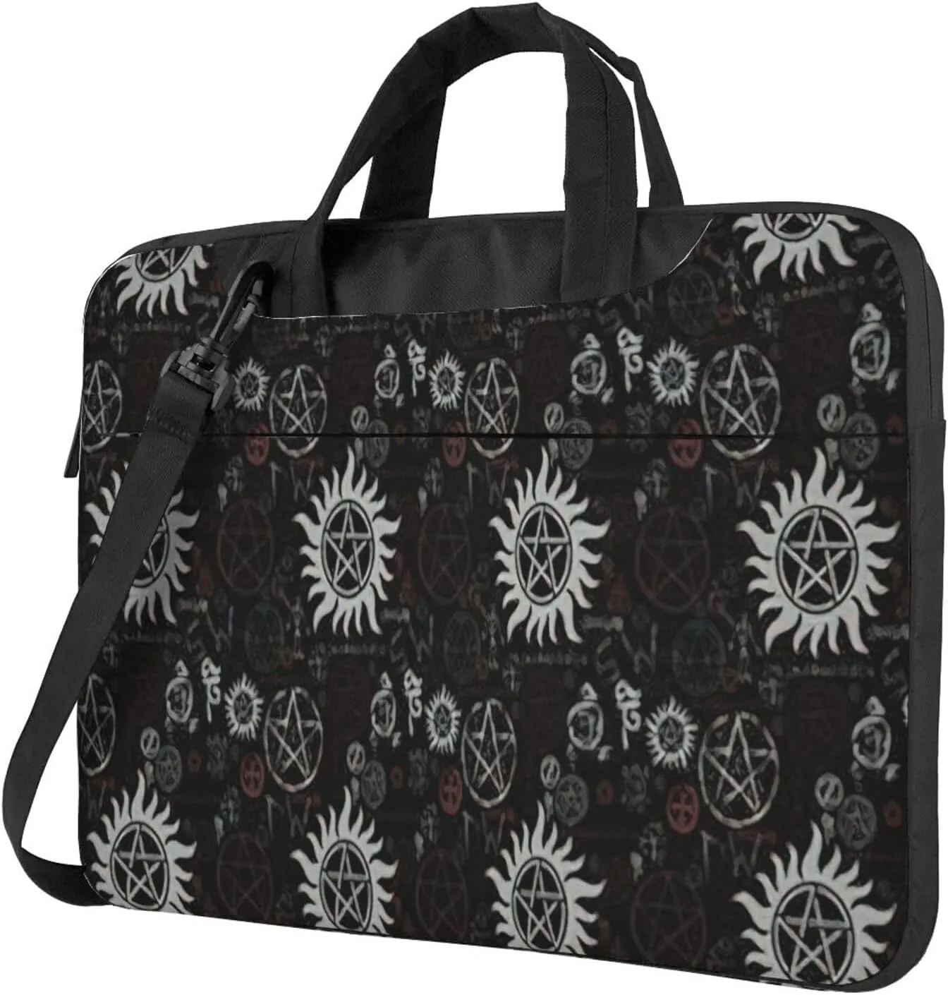 Supernatural Symbols Black Print Laptop Bag,Can Use It Freely As A Shoulder Bag,Crossbody Bag,And Briefcase