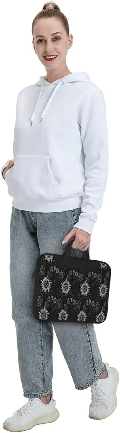 Supernatural Symbols Black Print Laptop Bag,Can Use It Freely As A Shoulder Bag,Crossbody Bag,And Briefcase