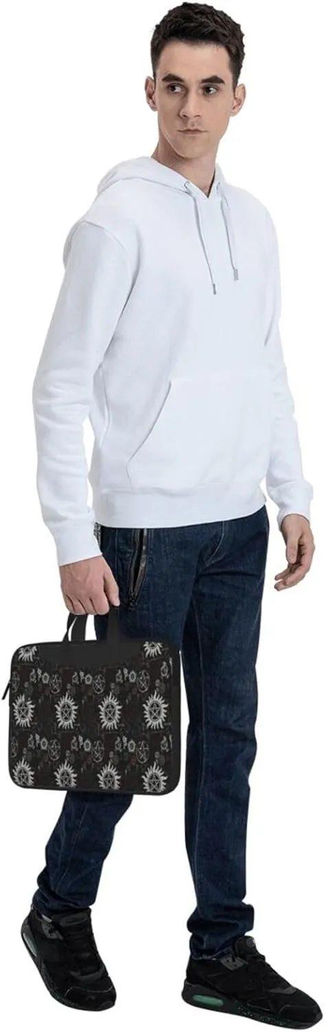 Supernatural Symbols Black Print Laptop Bag,Can Use It Freely As A Shoulder Bag,Crossbody Bag,And Briefcase