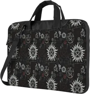 Supernatural Symbols Black Print Laptop Bag,Can Use It Freely As A Shoulder Bag,Crossbody Bag,And Briefcase