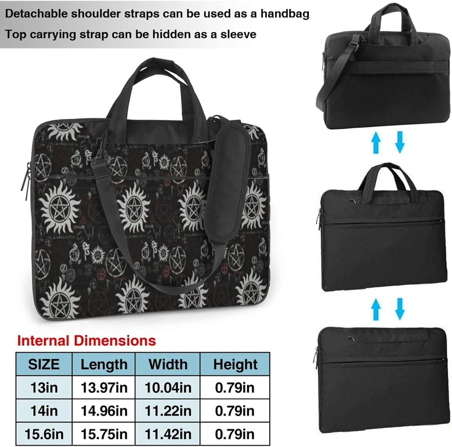 Supernatural Symbols Black Print Laptop Bag,Can Use It Freely As A Shoulder Bag,Crossbody Bag,And Briefcase