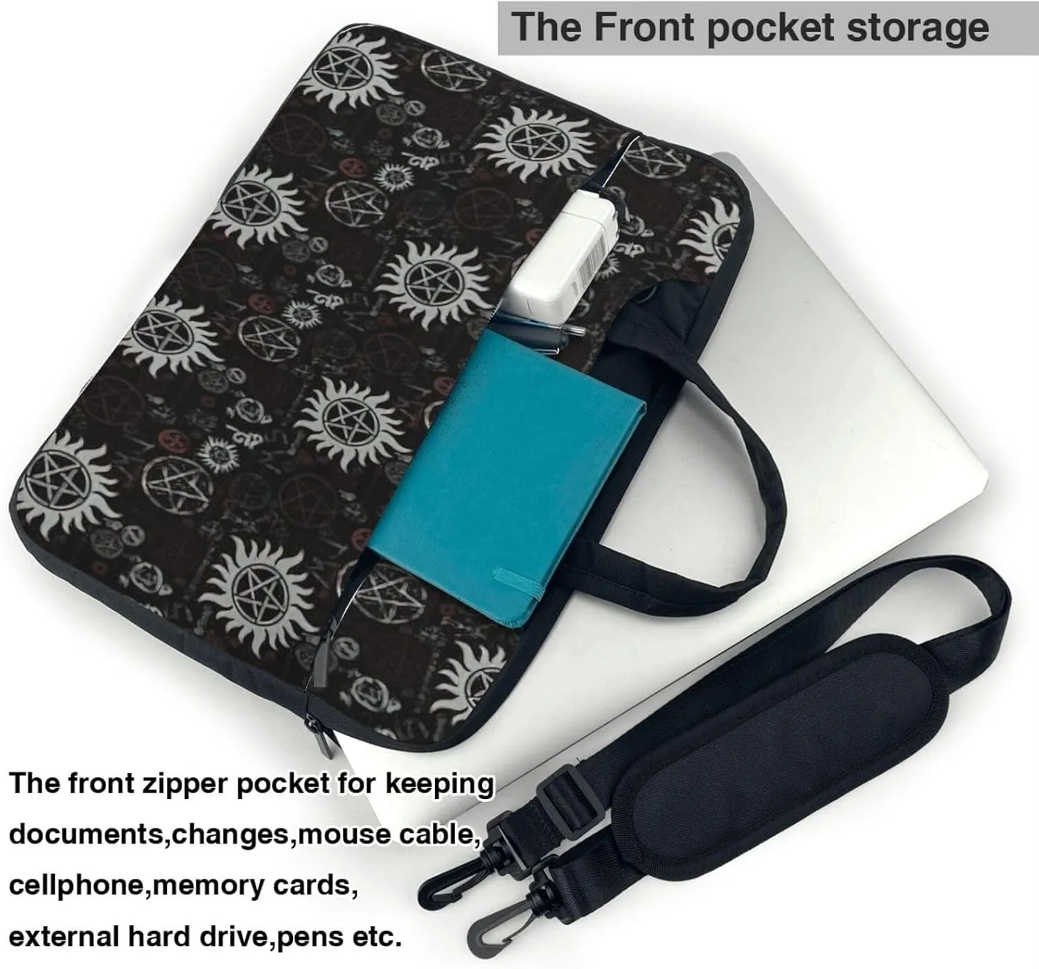 Supernatural Symbols Black Print Laptop Bag,Can Use It Freely As A Shoulder Bag,Crossbody Bag,And Briefcase