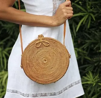 Supportive policies hand-woven round Bali bag shoulder straw rattan Optimized