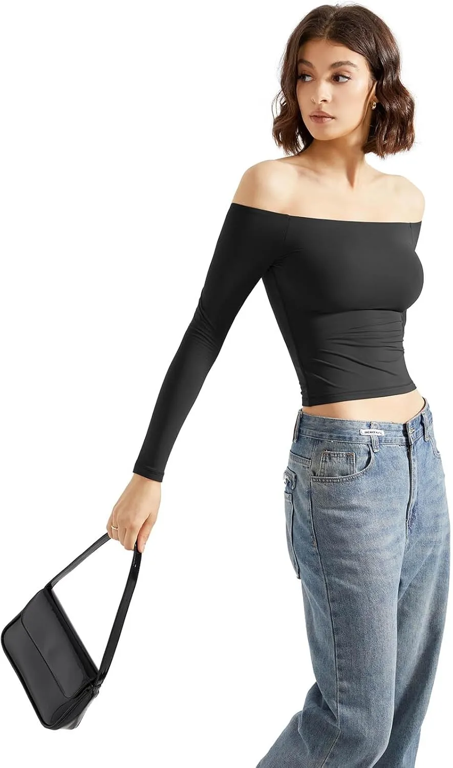 SUUKSESS Women Off Shoulder Double Lined Long Sleeve Shirts Basic Going Out Tops