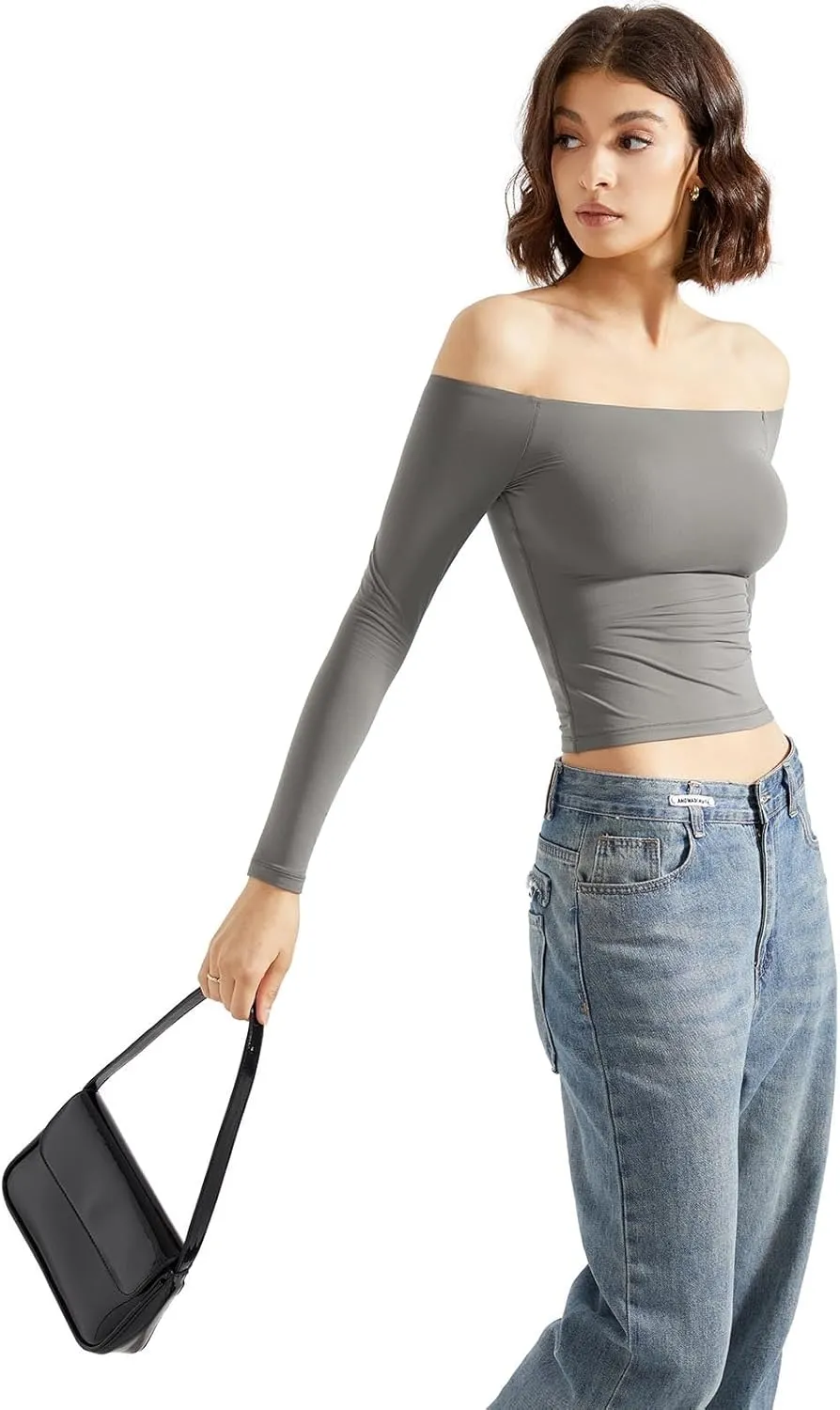 SUUKSESS Women Off Shoulder Double Lined Long Sleeve Shirts Basic Going Out Tops