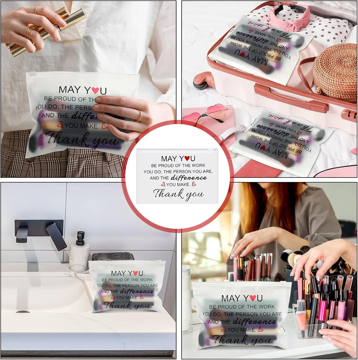 Sweetude 150 Pcs Makeup Bags Bulk Gifts for Women EVA Christian Cosmetic Bag Mothers Day Gifts Thank You Teacher Nurse Cna Appreciation Week Rainbow Inspirational Toiletry Pouch with Zipper(Cute)