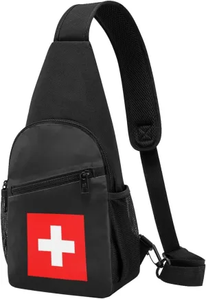 Swiss Flag Unisex Chest Bag Lightweight Crossbody Shoulder Bag Travel Pocket Black