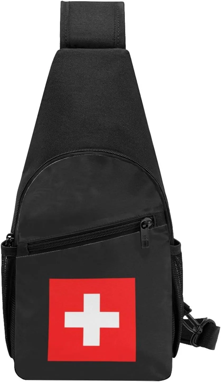Swiss Flag Unisex Chest Bag Lightweight Crossbody Shoulder Bag Travel Pocket Black
