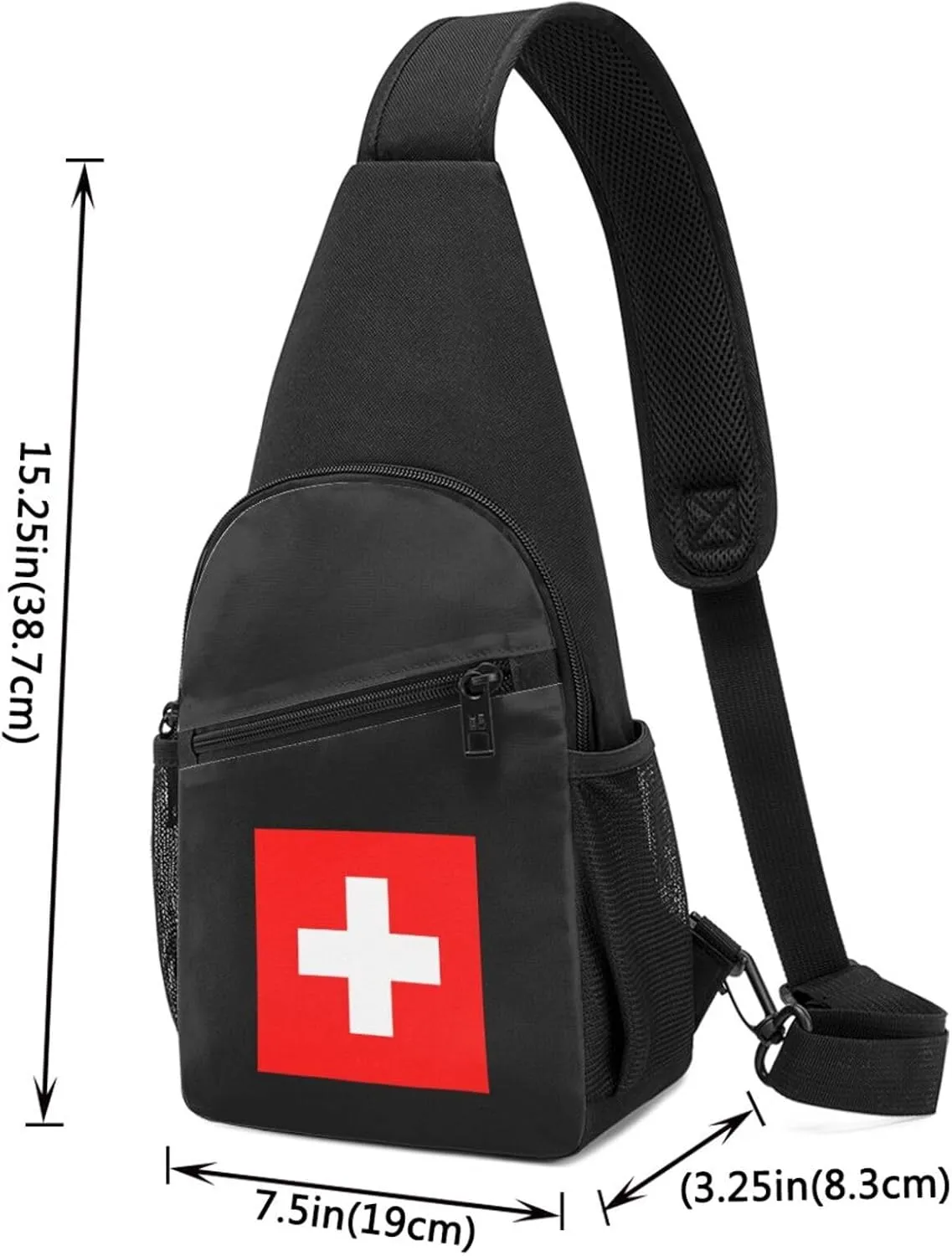 Swiss Flag Unisex Chest Bag Lightweight Crossbody Shoulder Bag Travel Pocket Black