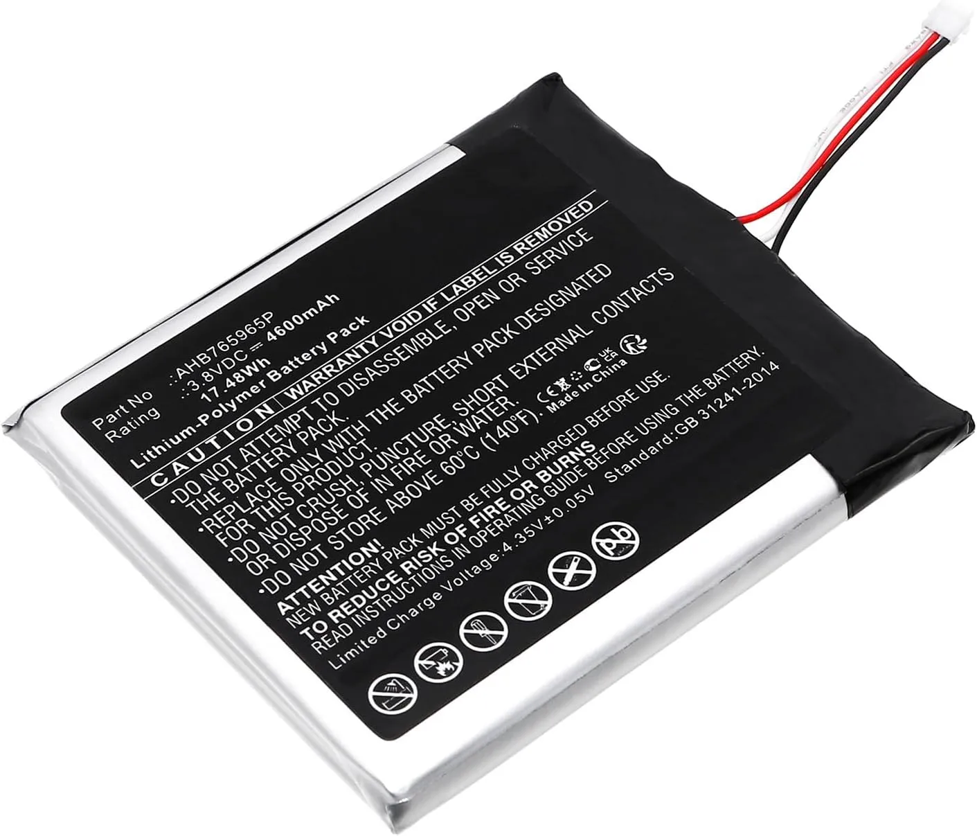 Synergy Digital Home Security Camera Battery, Compatible with EZVIZ AHB765965P Home Security Camera, (Li-Pol, 3.8V, 4600mAh) Ultra High Capacity, Replacement for EZVIZ AHB765965P Battery