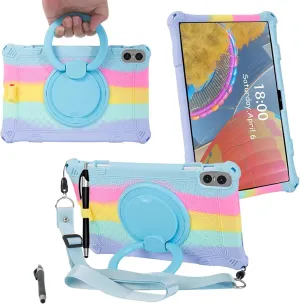 Tablet Case for Teclast T50 Pro 11 inch Soft Anti-Stress Silicone Case with 360° Rotate Stand/Pencil Holder/Shoulder Strap/Pen for Teclast T50 Pro (Colorful Light Blue)