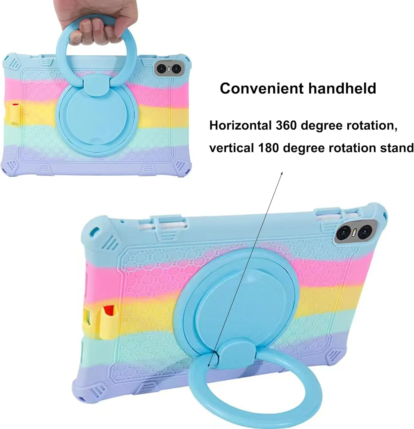 Tablet Case for Teclast T50 Pro 11 inch Soft Anti-Stress Silicone Case with 360° Rotate Stand/Pencil Holder/Shoulder Strap/Pen for Teclast T50 Pro (Colorful Light Blue)