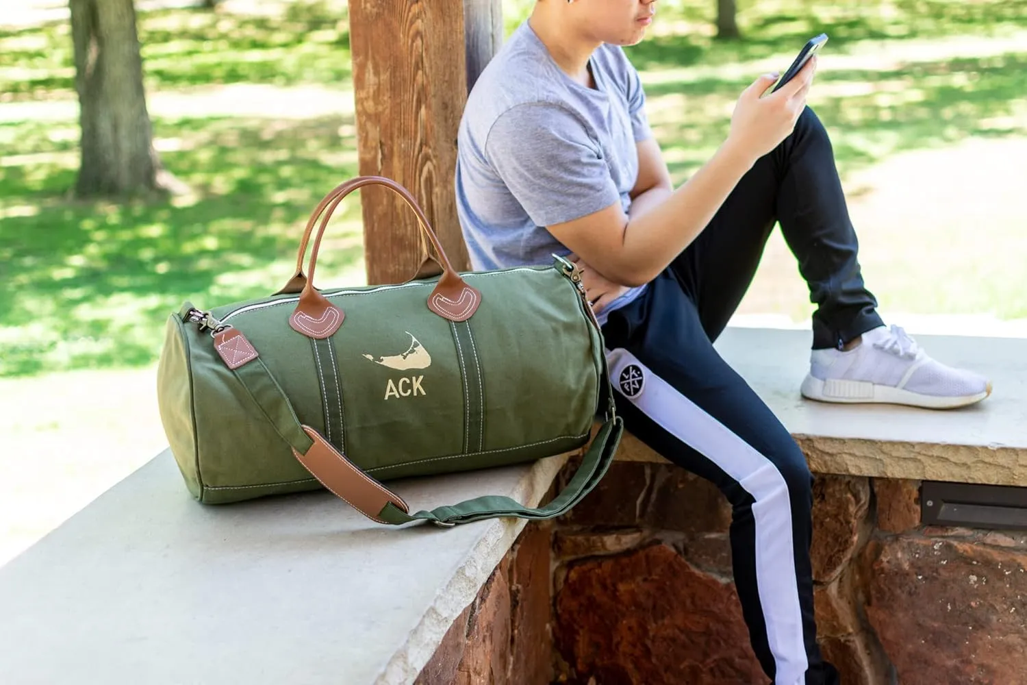 Tag&Crew Solid Round Duffle Unisex Carryon Handbag with Leather Handles Adjustable Shoulder Strap Metal Accessories Sturdy Zippers, Ideal for Gym Lovers Overnight Travels Mini Vacations - Olive