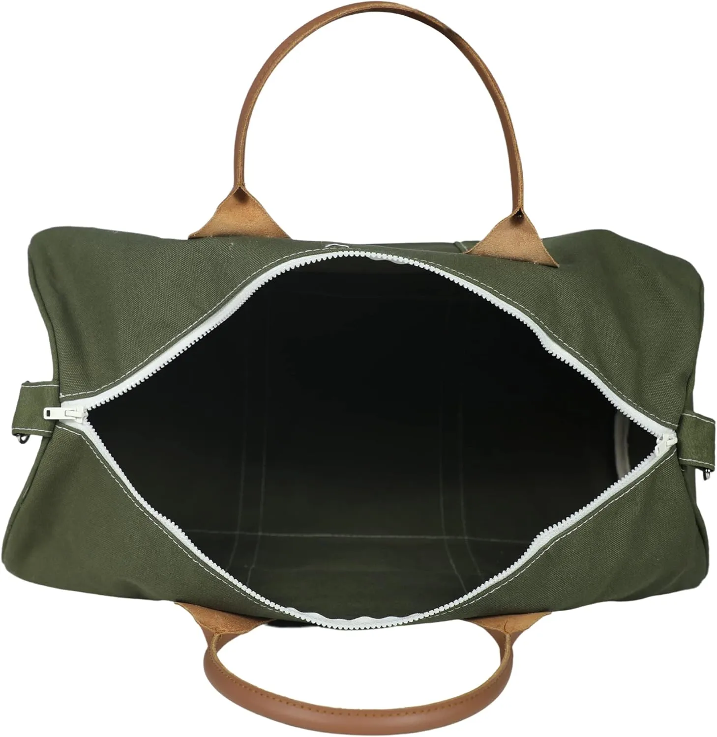 Tag&Crew Solid Round Duffle Unisex Carryon Handbag with Leather Handles Adjustable Shoulder Strap Metal Accessories Sturdy Zippers, Ideal for Gym Lovers Overnight Travels Mini Vacations - Olive
