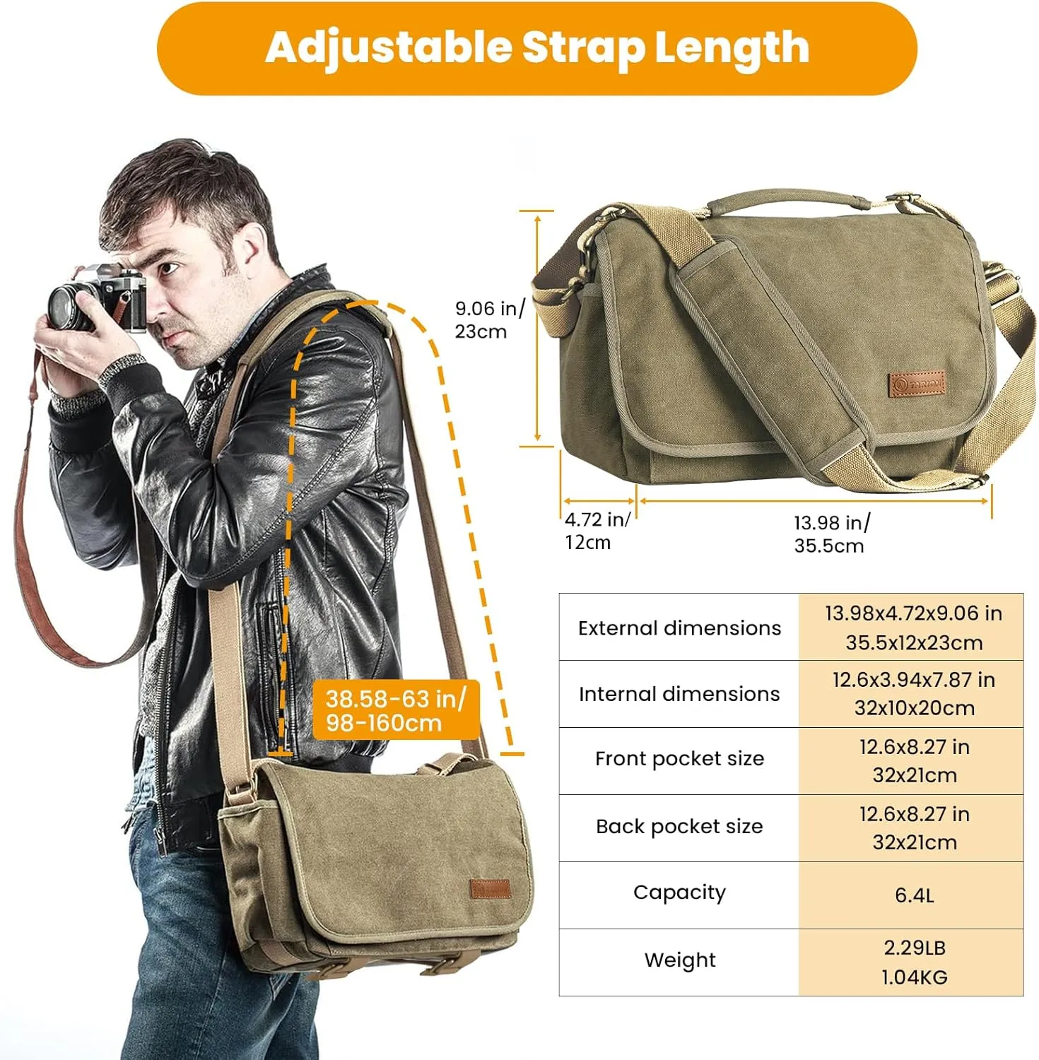 TARION Canvas Camera Bag Crossbody - Vintage Photo Bag DSLR Camera Messenger Bag Single Shoulder Bag Photo Bag Case RS-01