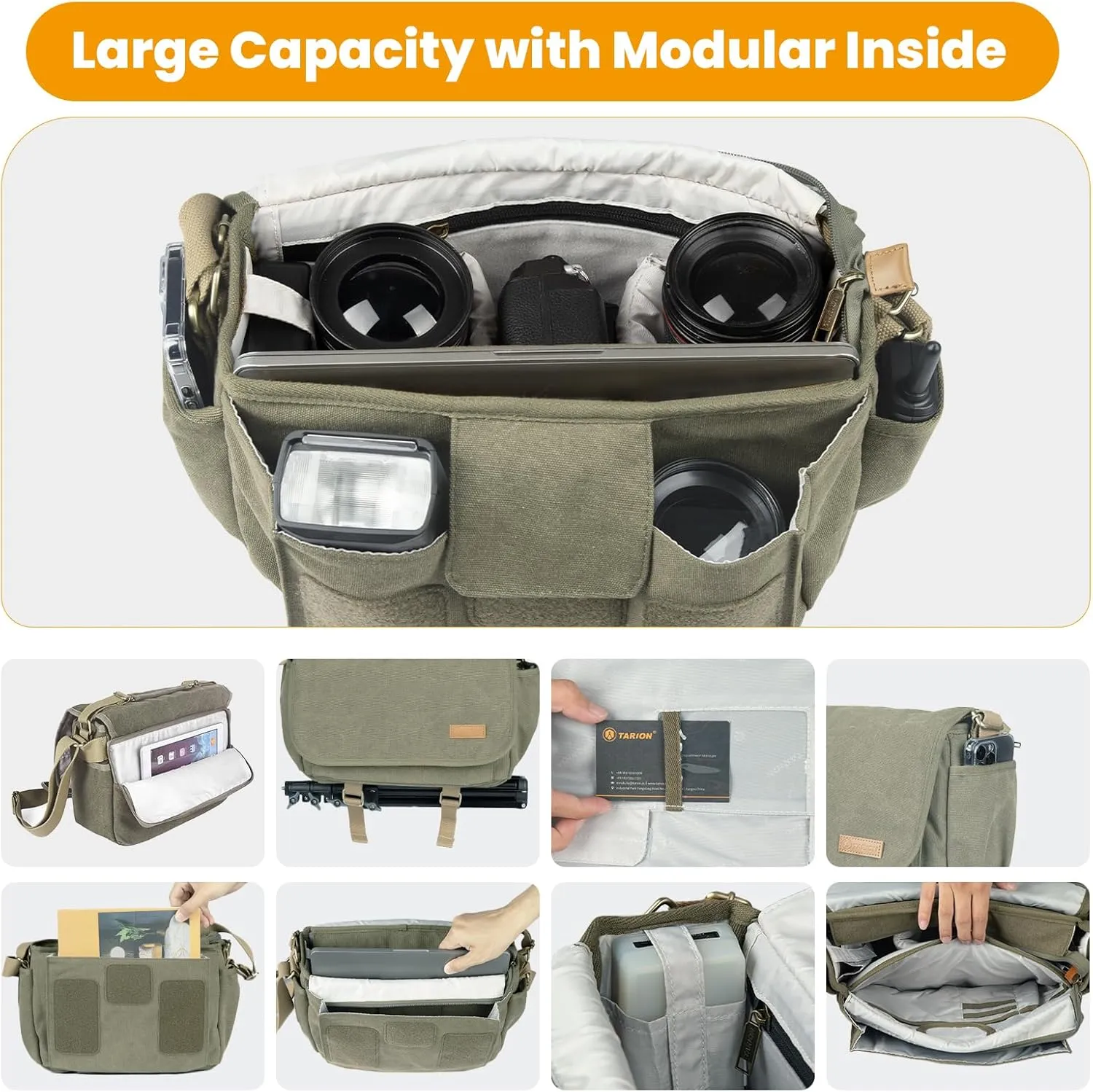 TARION Canvas Camera Bag Crossbody - Vintage Photo Bag DSLR Camera Messenger Bag Single Shoulder Bag Photo Bag Case RS-01