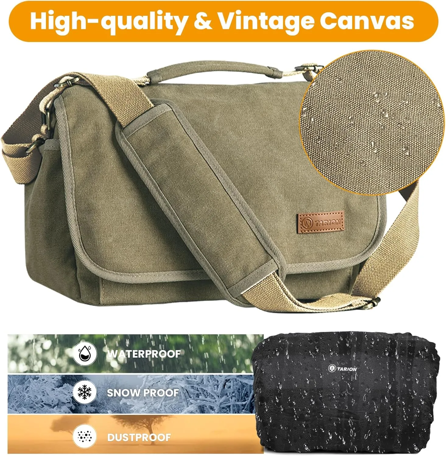 TARION Canvas Camera Bag Crossbody - Vintage Photo Bag DSLR Camera Messenger Bag Single Shoulder Bag Photo Bag Case RS-01