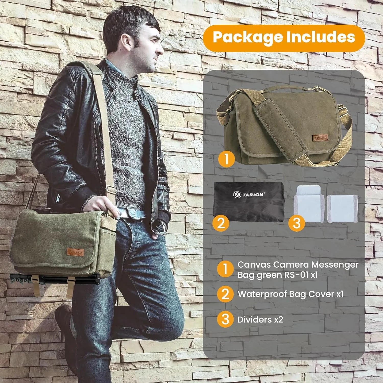TARION Canvas Camera Bag Crossbody - Vintage Photo Bag DSLR Camera Messenger Bag Single Shoulder Bag Photo Bag Case RS-01