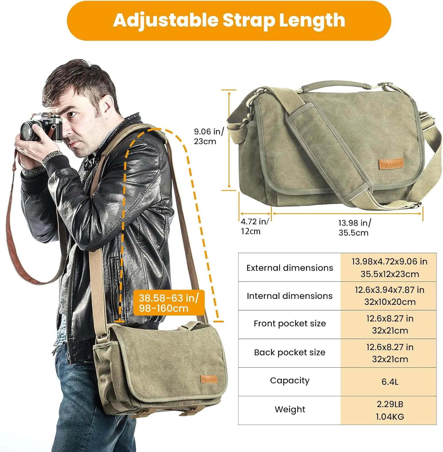 TARION Canvas Camera Bag Crossbody - Vintage Photo Bag DSLR Camera Messenger Bag Single Shoulder Bag Photo Bag Case RS-01