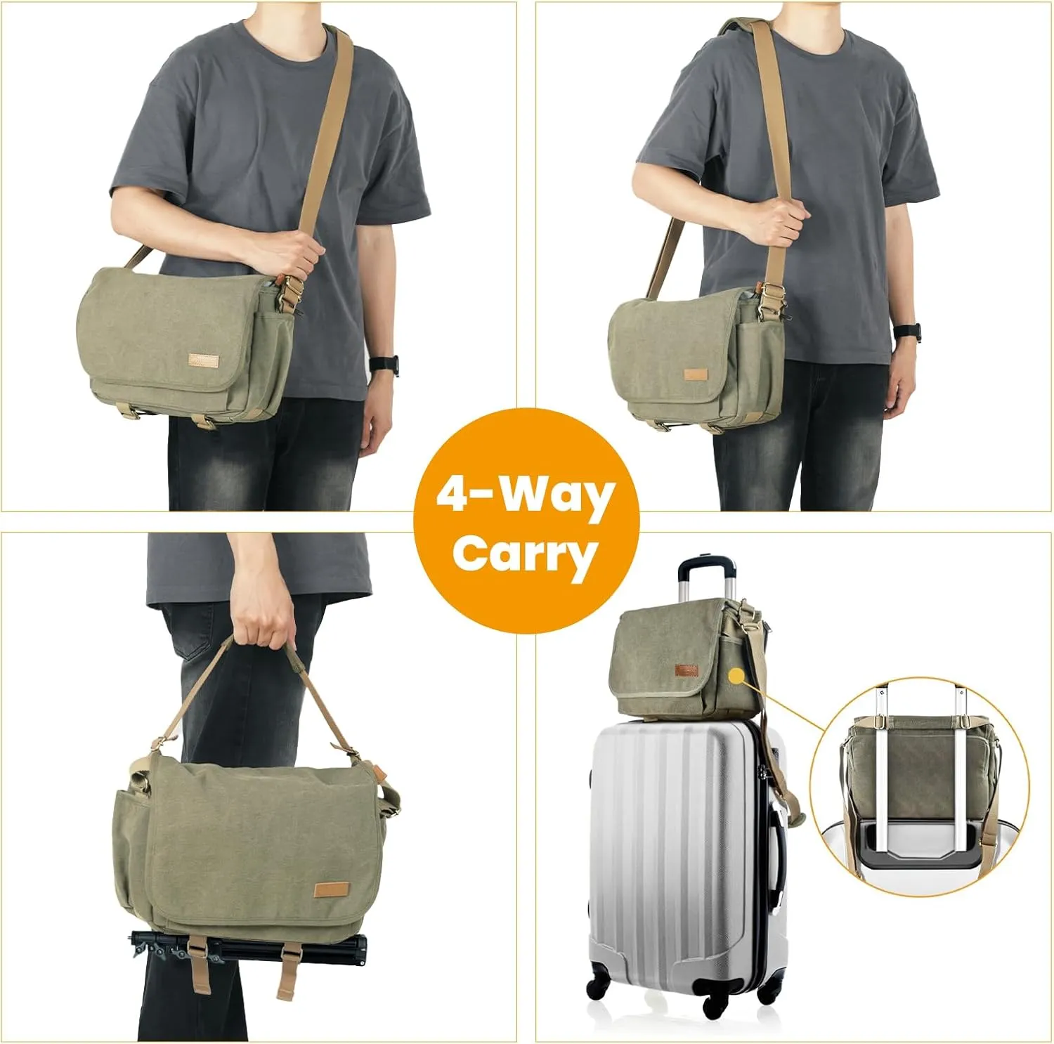 TARION Canvas Camera Bag Crossbody - Vintage Photo Bag DSLR Camera Messenger Bag Single Shoulder Bag Photo Bag Case RS-01