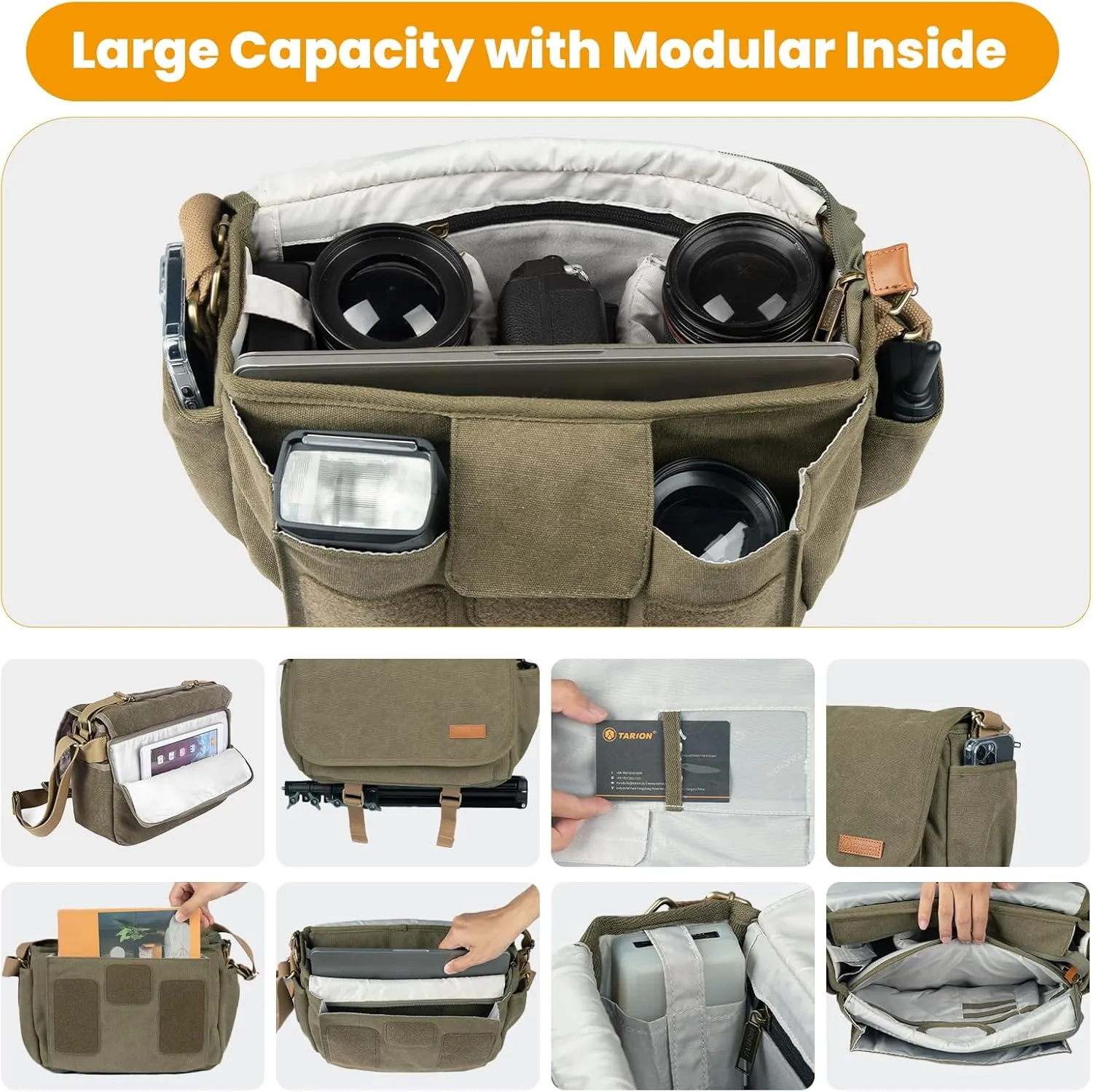 TARION Canvas Camera Bag Crossbody - Vintage Photo Bag DSLR Camera Messenger Bag Single Shoulder Bag Photo Bag Case RS-01