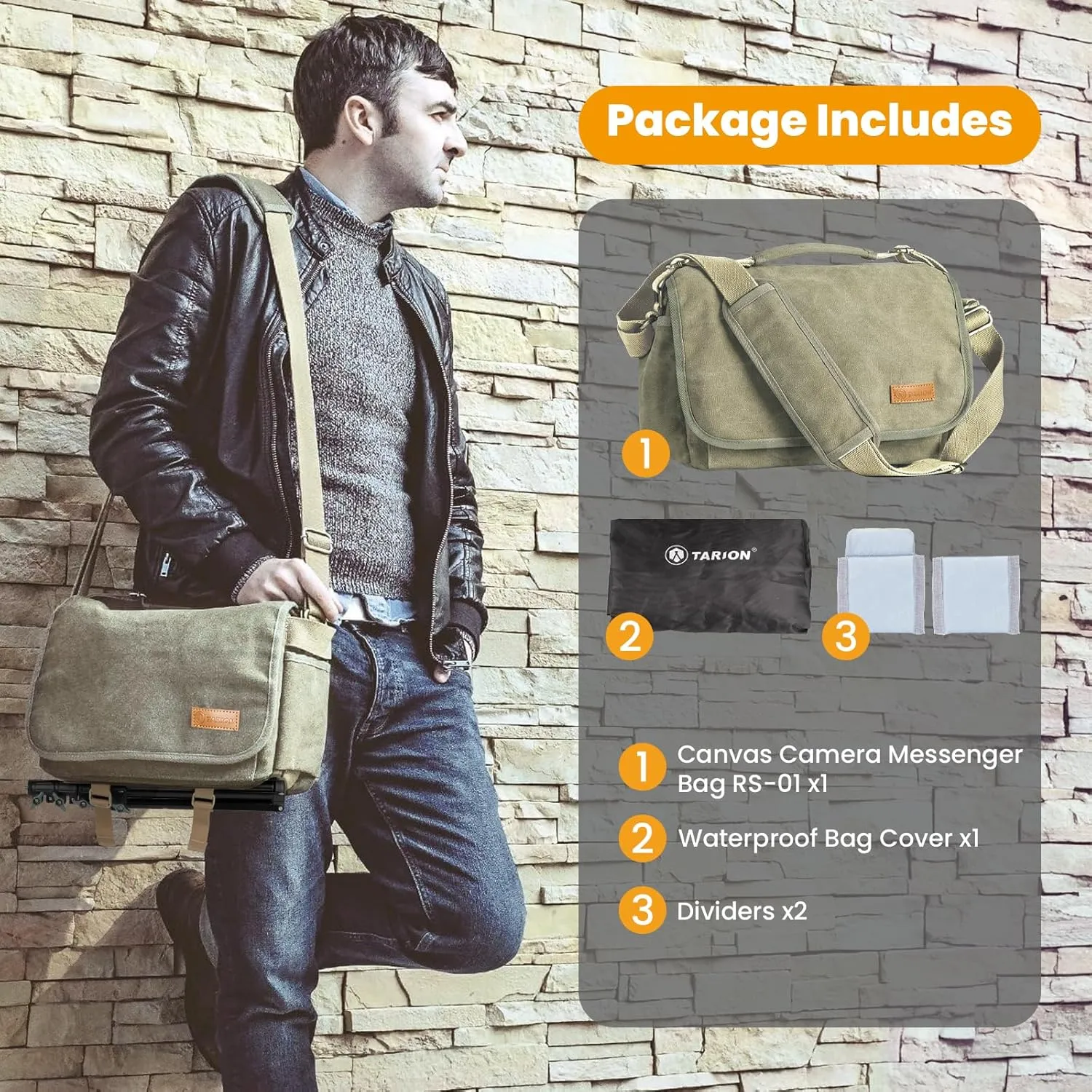 TARION Canvas Camera Bag Crossbody - Vintage Photo Bag DSLR Camera Messenger Bag Single Shoulder Bag Photo Bag Case RS-01