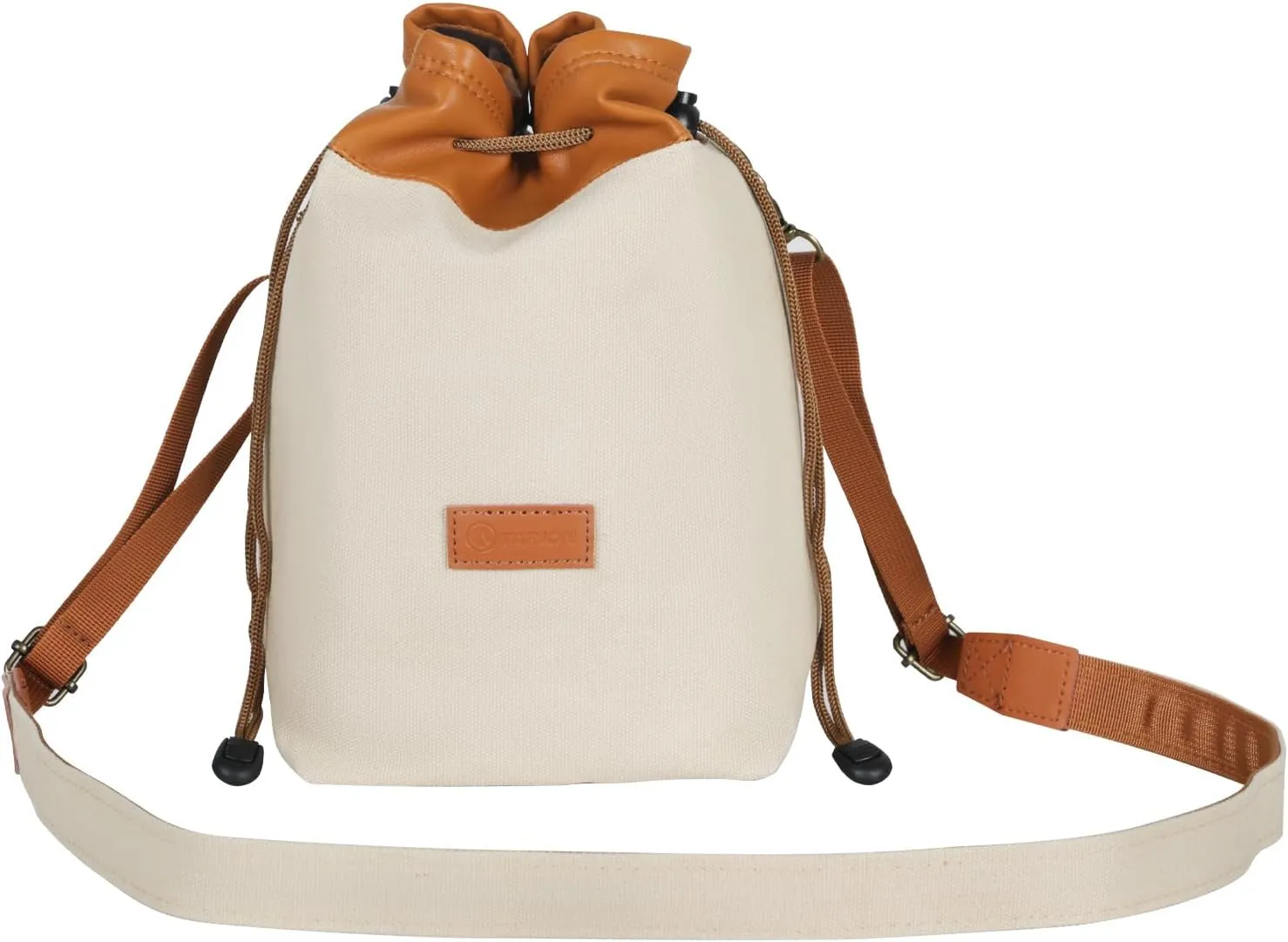 TARION Drawstring Camera Bag with Strap - Small Camera Lens Carrying Bag with Adjustable Strap Vintage Canvas Lens Case Pouch