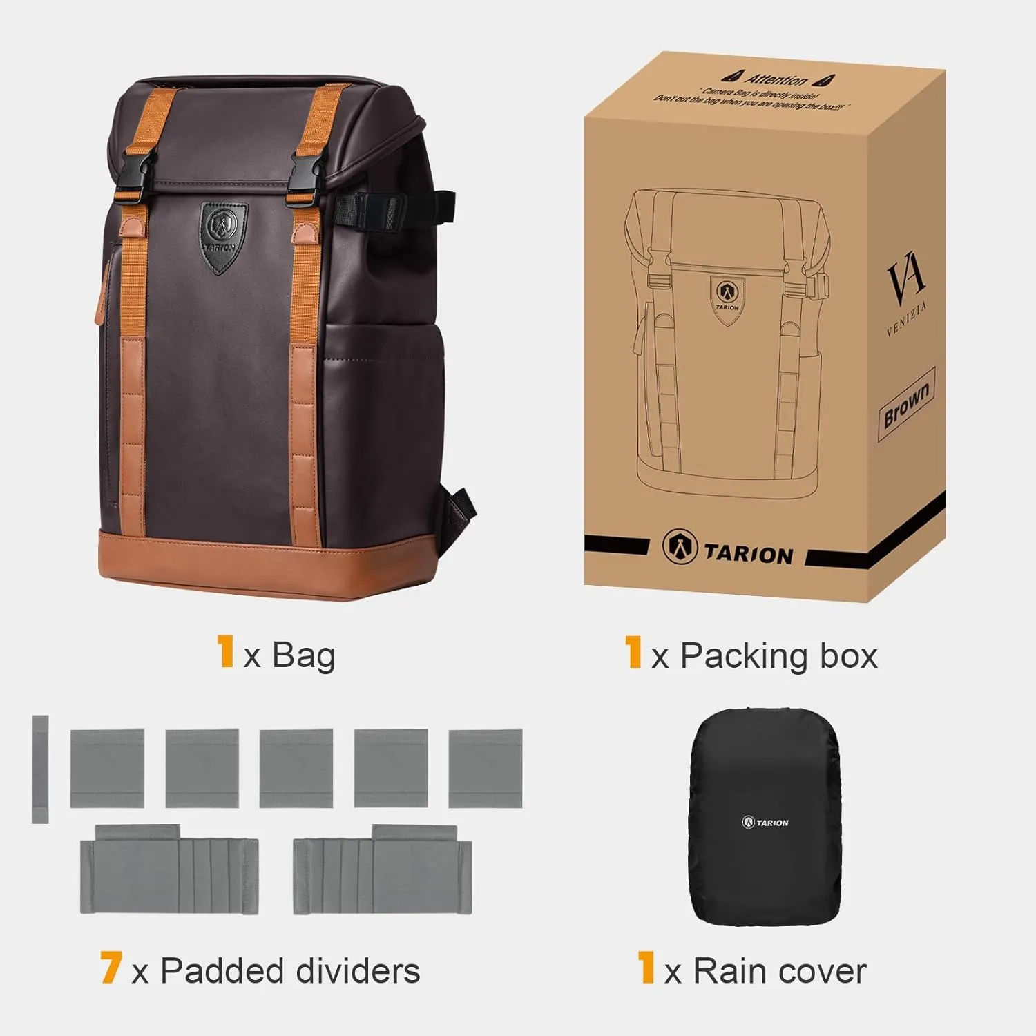 TARION Large Camera Backpack Leather - Waterproof Camera Bag Backpack with Removable Insert 13" Laptop Compartment, Safe Top & Back Openning, Everyday Multipurpose DSLR Camera Backpack Venizia Brown