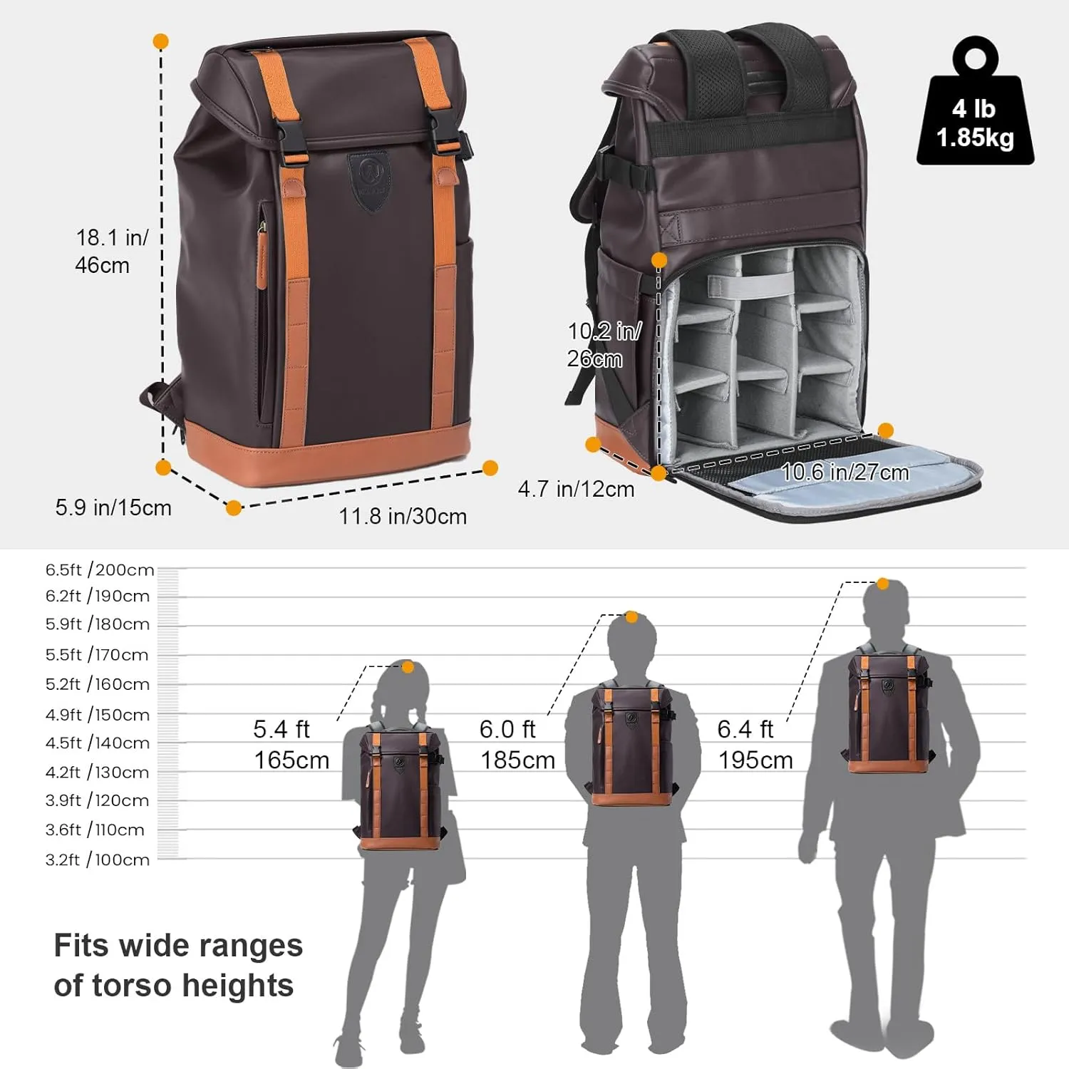 TARION Large Camera Backpack Leather - Waterproof Camera Bag Backpack with Removable Insert 13" Laptop Compartment, Safe Top & Back Openning, Everyday Multipurpose DSLR Camera Backpack Venizia Brown