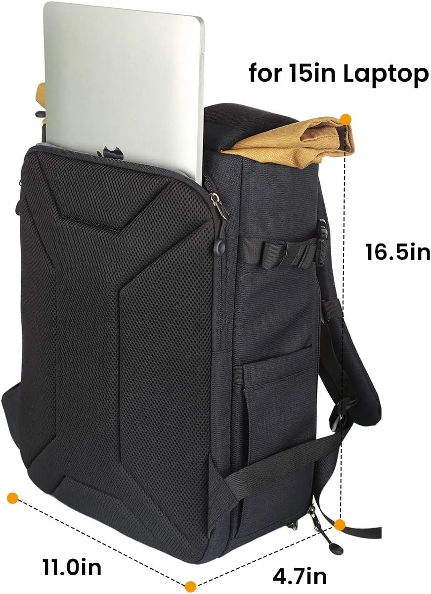 TARION XH Camera Backpack Waterproof Camera Bag Hard Shell Roll Top Expandable Large Camera Backpack 18.5L | 15" Laptop Compartment with Waterproof Rain Cover for Women Men Photographer Lens Tripod