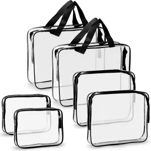 Tbestmax 6 Packs Clear Cosmetic Bags Makeup Bags Portable Waterproof Travel Toiletry Bags Organizer Black (2L 2M 2S)
