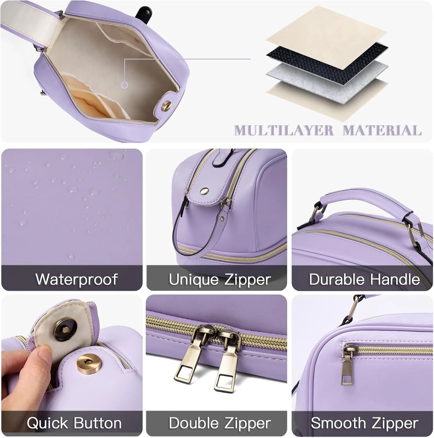 Telena Travel Makeup Bag Large Capacity Cosmetic Bags Make Up Organizer for Women with Double Layer Purple