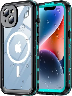 Temdan Magnetic for iPhone 14 Case Waterproof [Compatible with MagSafe] [IP68 Underwater] [Built-in Camera Lens & Screen Protector] Full Body Shockproof Phone Case Blue