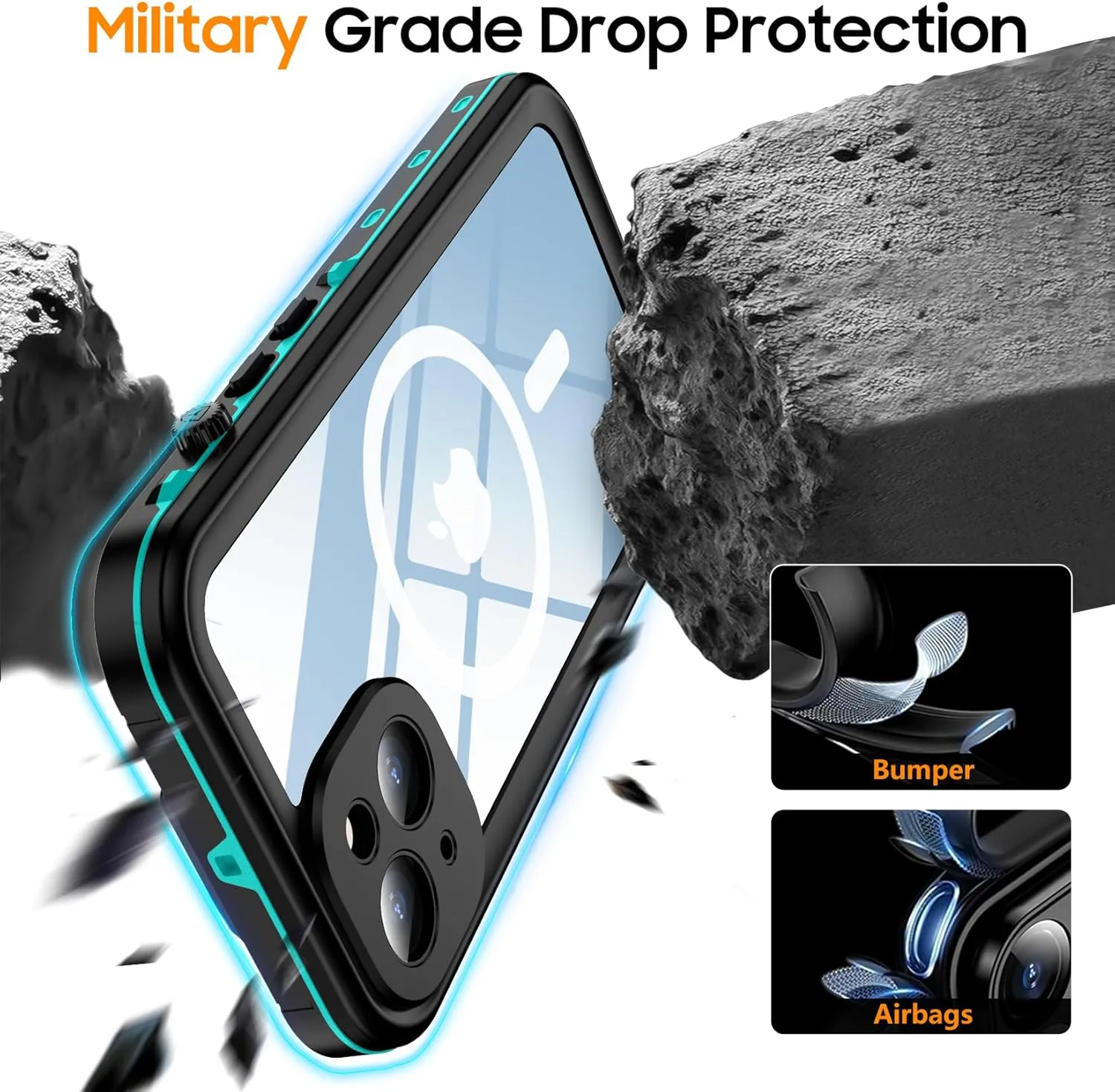 Temdan Magnetic for iPhone 14 Case Waterproof [Compatible with MagSafe] [IP68 Underwater] [Built-in Camera Lens & Screen Protector] Full Body Shockproof Phone Case Blue