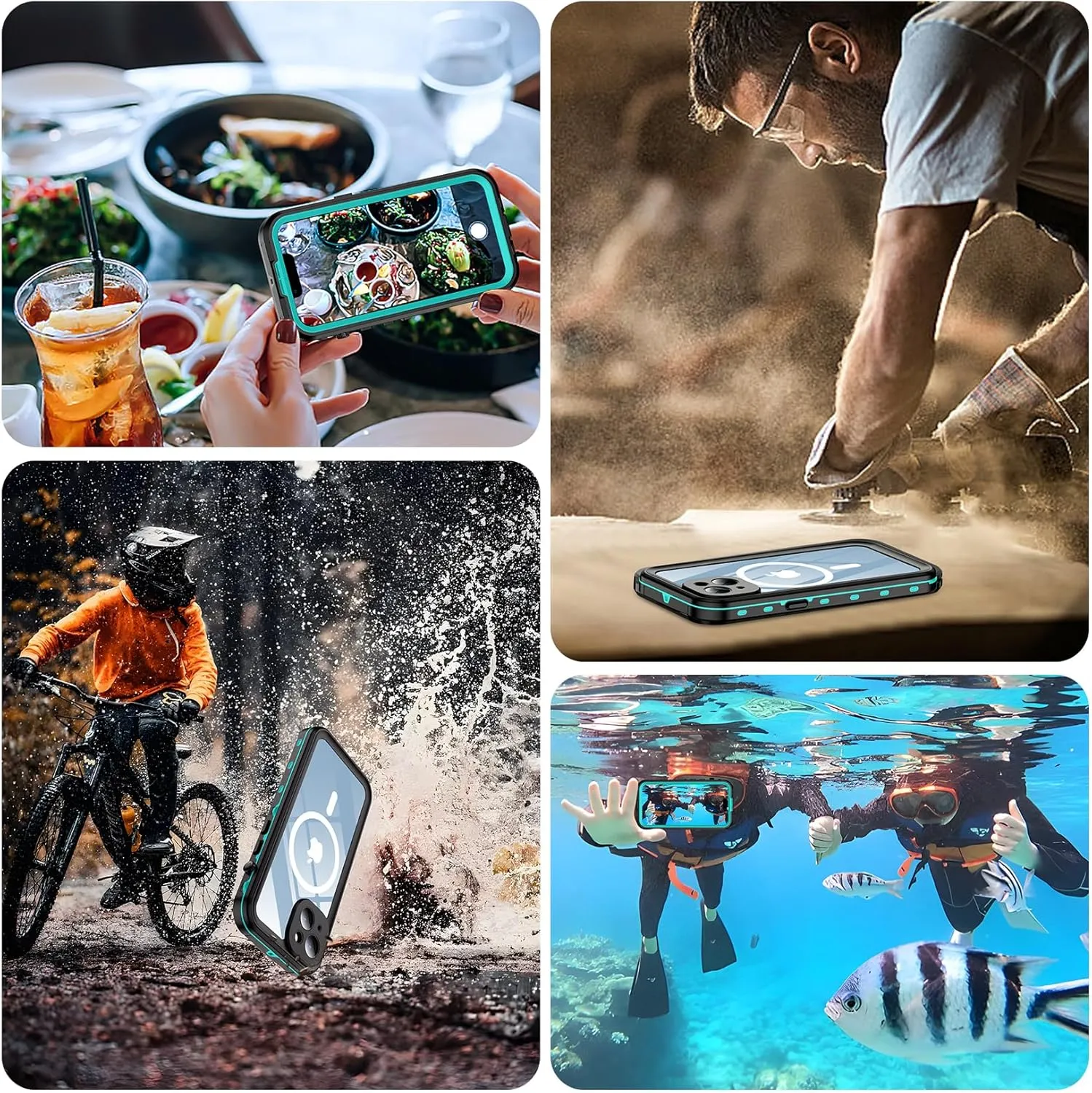 Temdan Magnetic for iPhone 14 Case Waterproof [Compatible with MagSafe] [IP68 Underwater] [Built-in Camera Lens & Screen Protector] Full Body Shockproof Phone Case Blue