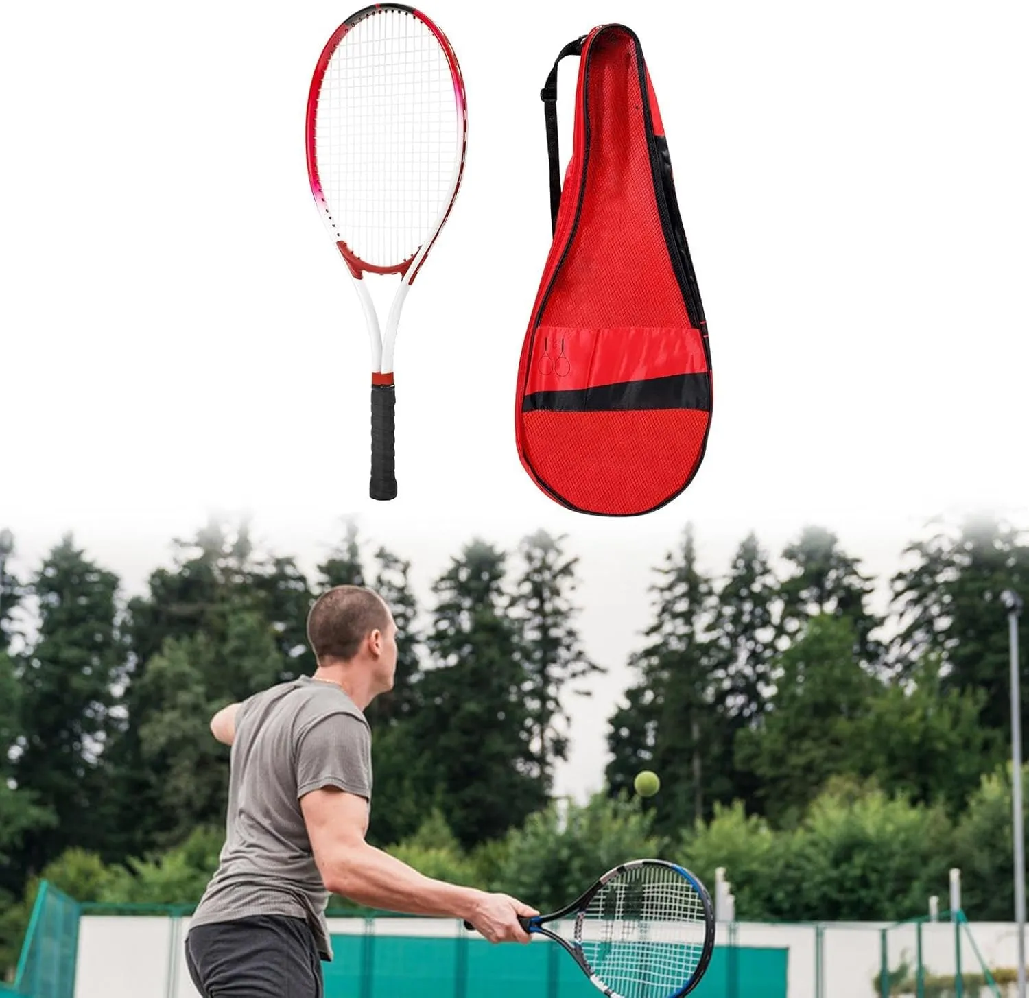 Tennis Racket Tennis Racquet Absorbing Sweat Shock Resistant Handle with Storage Bag for Recreational Sports Beach Backyard