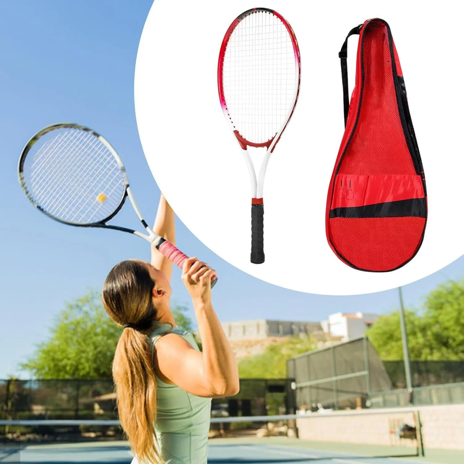 Tennis Racket Tennis Racquet Absorbing Sweat Shock Resistant Handle with Storage Bag for Recreational Sports Beach Backyard