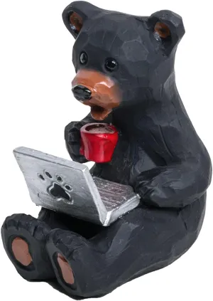 The Bridge Collection 3.13" Laptop Black Bear Figurine - Cabin, Mountain, Forest Decor for Home - Camping Decor - Office Worker Bear