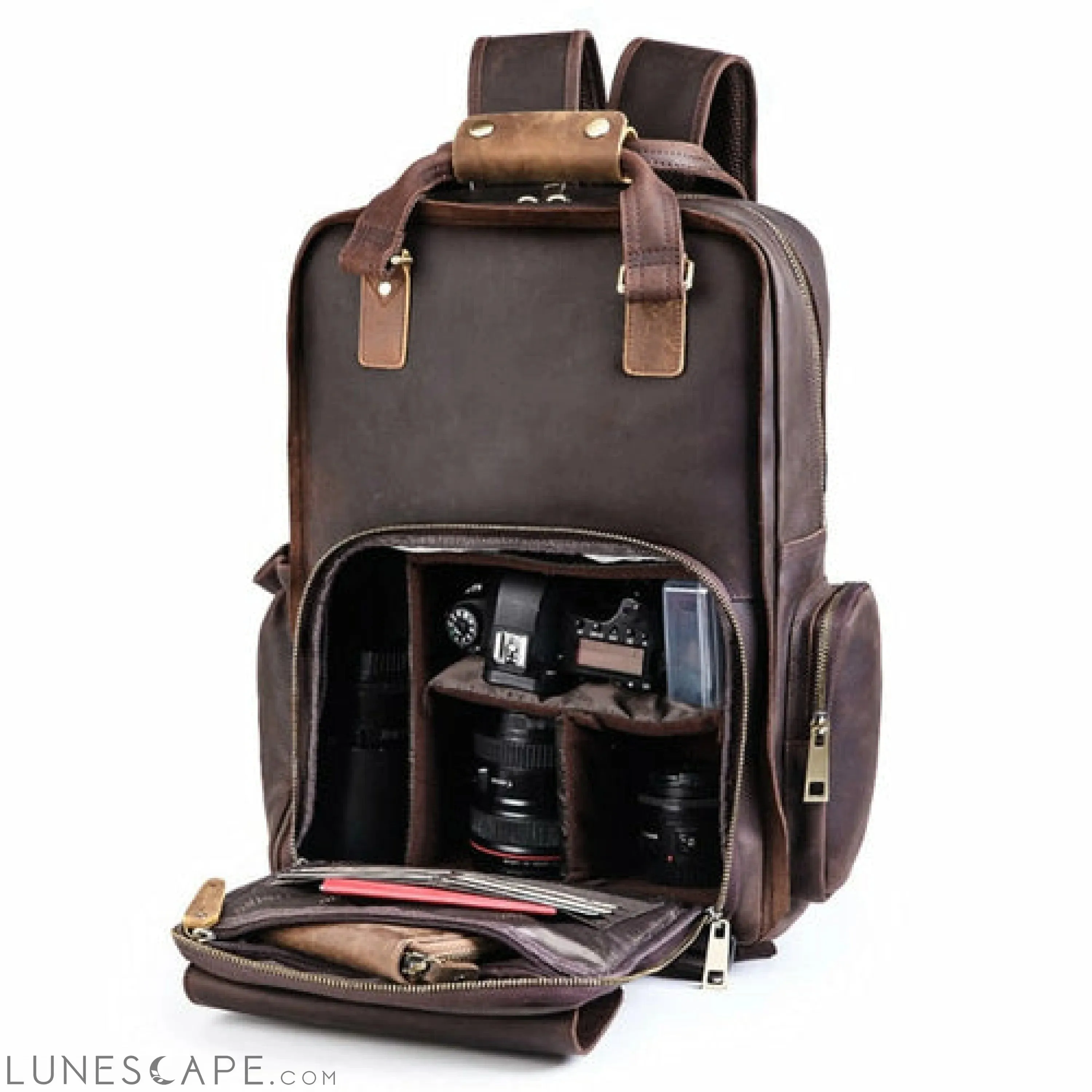The Gaetano | Large Leather Backpack Camera Bag with Tripod Holder