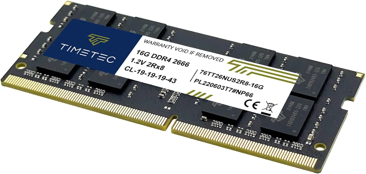 Timetec 16GB DDR4 2666MHz (DDR4-2666) PC4-21300 (PC4-2666V) Non-ECC Unbuffered 1.2V CL19 2Rx8 Dual Rank 260 Pin SODIMM Laptop Notebook PC Computer Memory RAM Module Upgrade (16GB)