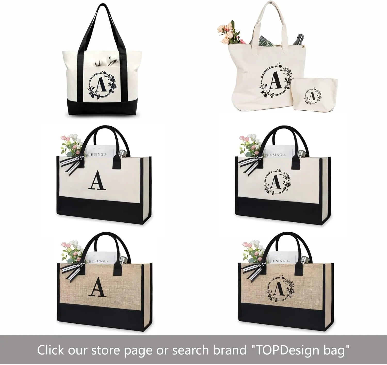 TOPDesign Embroidery Initial Canvas Tote Bag, Personalized Present Bag, Suitable for Wedding, Birthday, Beach, Holiday, is a Great Gift for Women, Mom, Teachers, Friends, Bridesmaids (Letter Y)