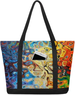 Tote Bag for Women Canvas Shoulder Bag Large Casual Handbag Lightweight Tote Bag with Zipper for Work Travel Shopping