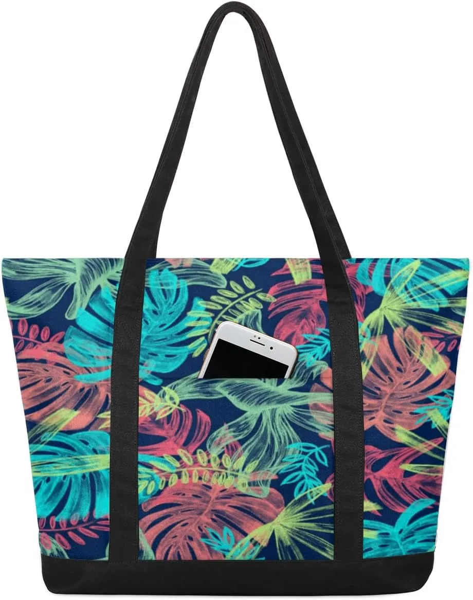 Tote Bag for Women Canvas Shoulder Bag Large Casual Handbag Lightweight Tote Bag with Zipper for Work Travel Shopping
