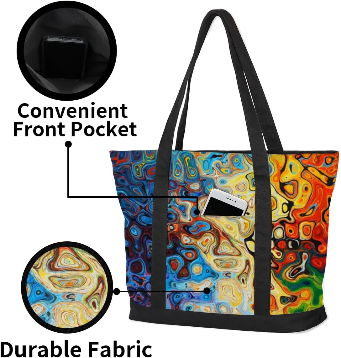 Tote Bag for Women Canvas Shoulder Bag Large Casual Handbag Lightweight Tote Bag with Zipper for Work Travel Shopping
