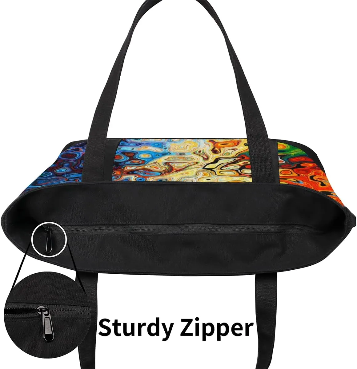 Tote Bag for Women Canvas Shoulder Bag Large Casual Handbag Lightweight Tote Bag with Zipper for Work Travel Shopping