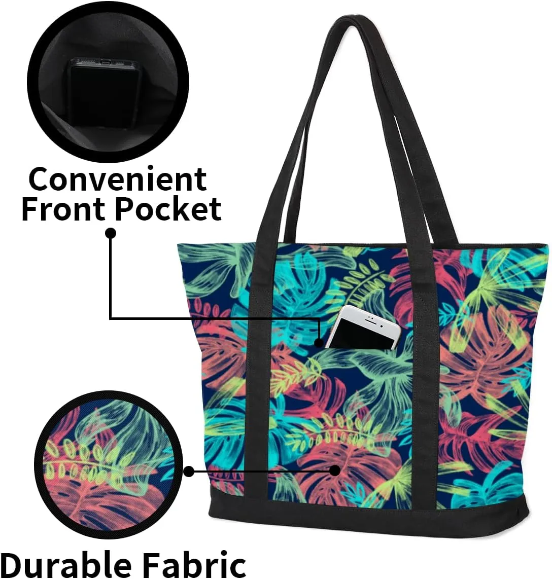 Tote Bag for Women Canvas Shoulder Bag Large Casual Handbag Lightweight Tote Bag with Zipper for Work Travel Shopping