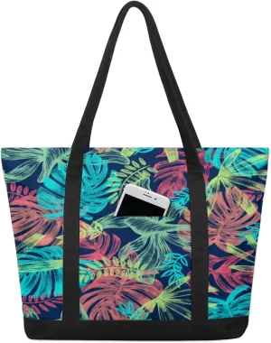 Tote Bag for Women Canvas Shoulder Bag Large Casual Handbag Lightweight Tote Bag with Zipper for Work Travel Shopping